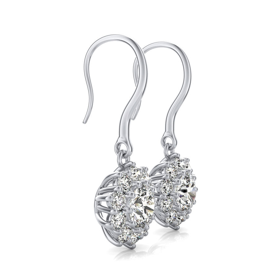 Lever Back Halo Earrings With Big Side Stone
