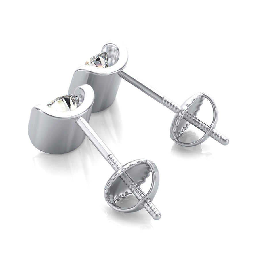 Half Bezel Stud Earrings