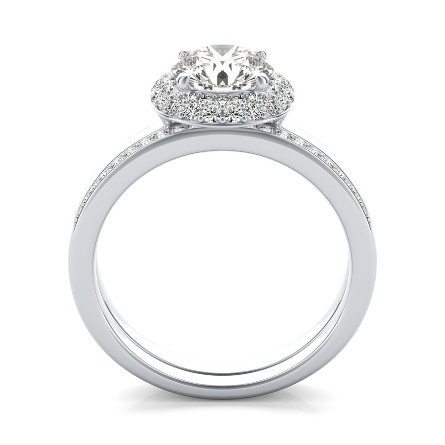 Micro Pave Halo Engagement Ring With Matching Wedding Band
