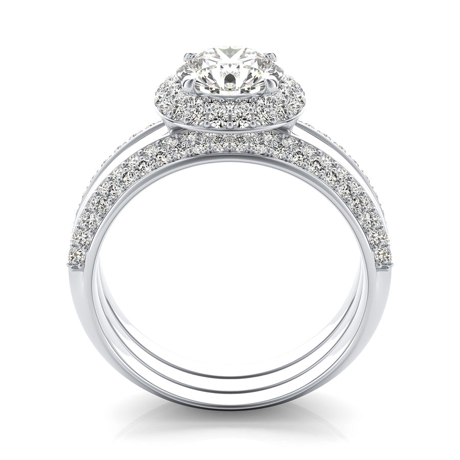 Micro Pave Halo Engagement Ring With Two Matching Wedding Band