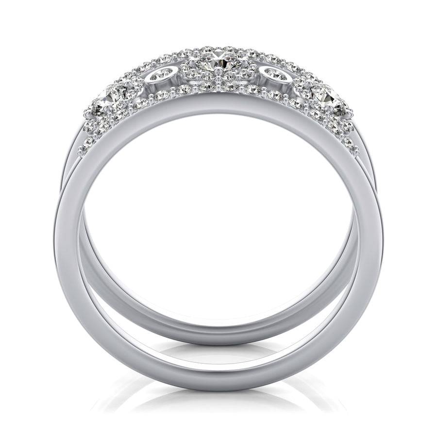 Three Stone Halo Fashion Ring