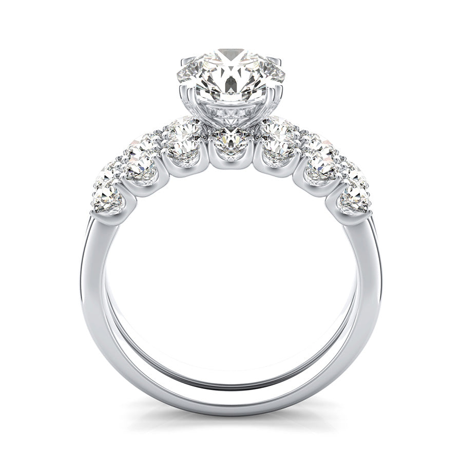 Engagement Ring With Side Stones Set In U Shape Prongs & Matching Band