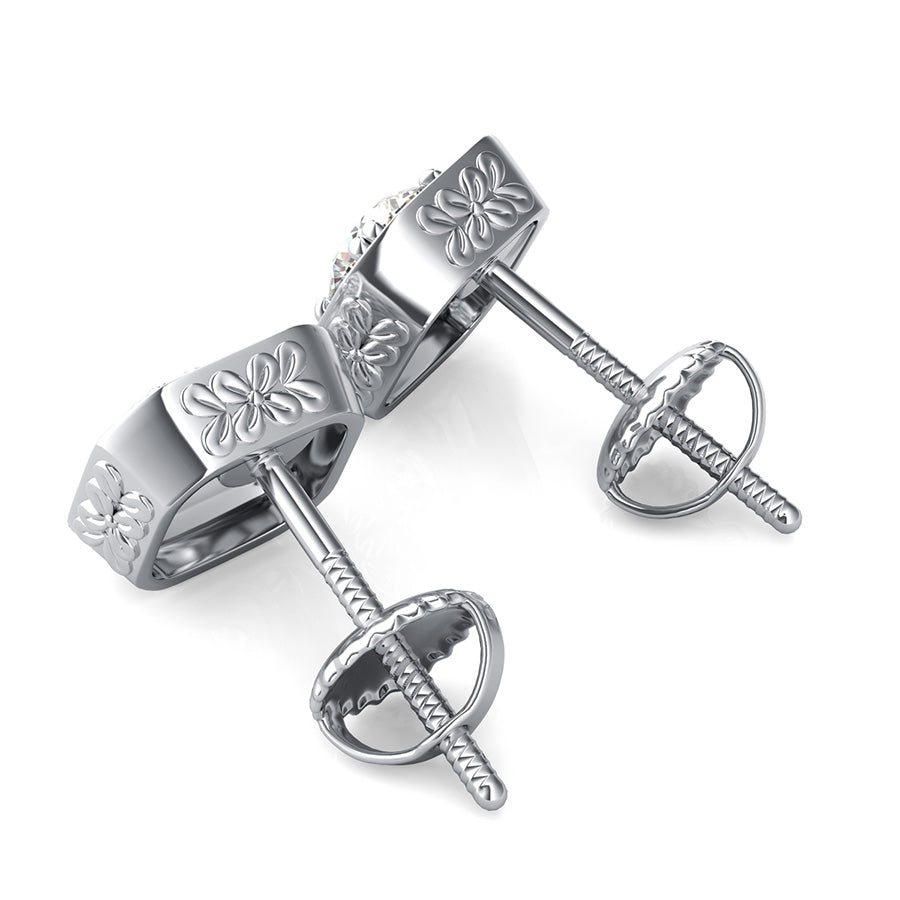 Flower Engraving Halo Earrings