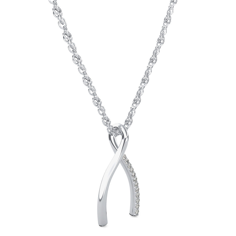 Lucky Wishbone Pendant With Pave Set Stones