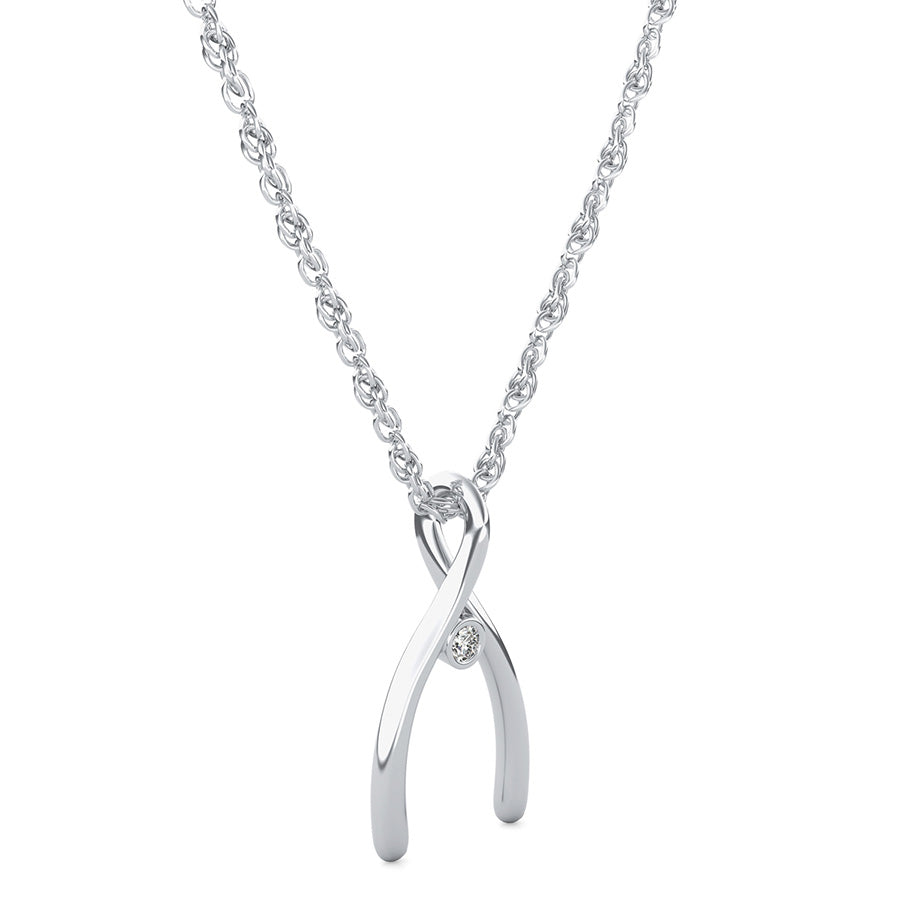 Lucky Wishbone Pendant With Bezel Set Stone