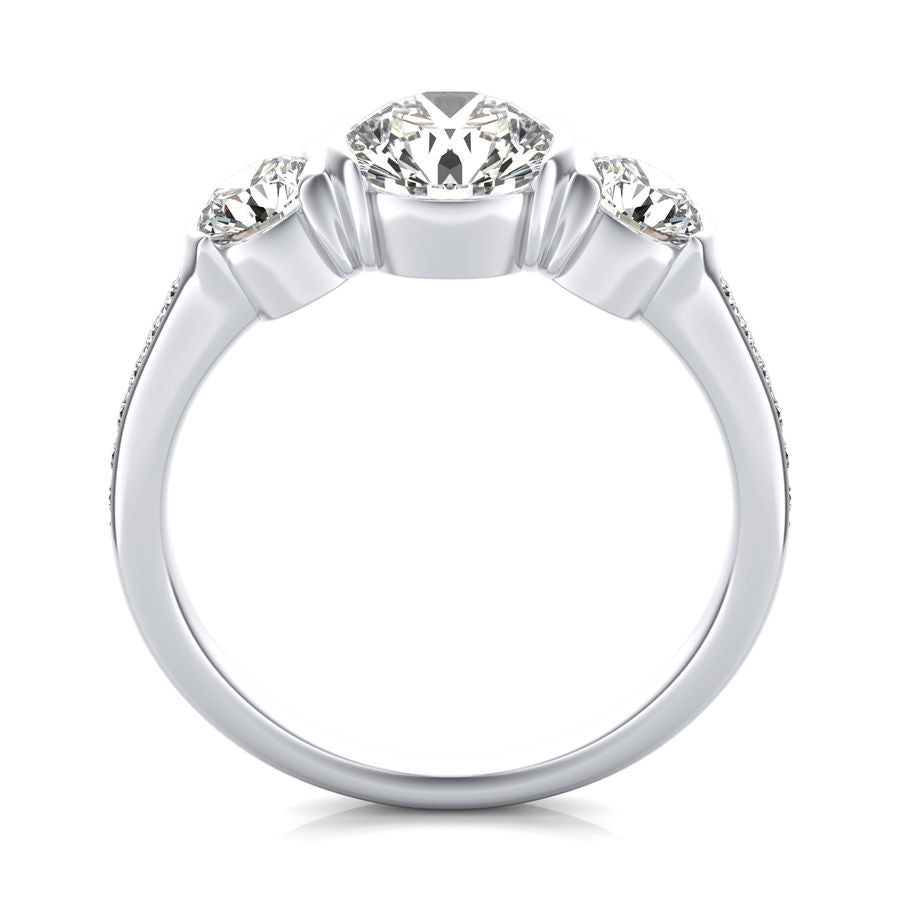 Half Bezel Three Stone Engagement Ring