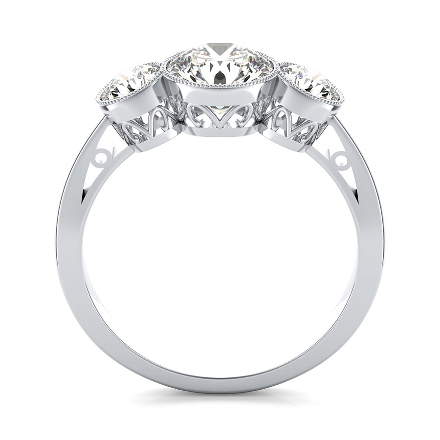 Milgrain Bezel Three Stone Engagement Ring