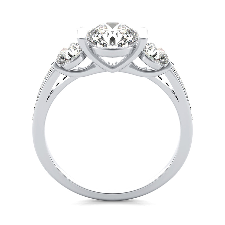 Landora Cathedral Three Stone Engagement Ring With Pave Side Stone