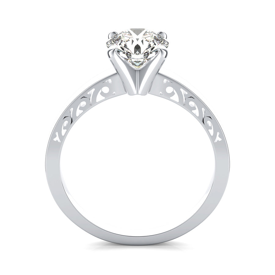 Cut Through Scroll Engraving Solitaire Engagement Ring