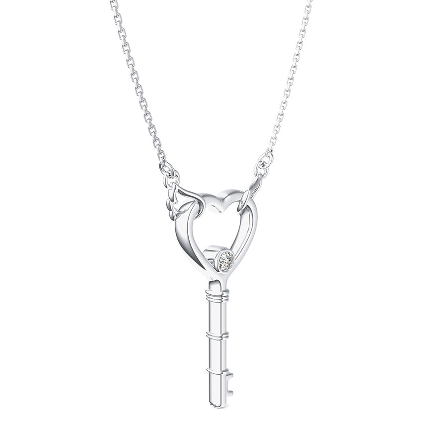 Heart Key Pendant With Angel Wings