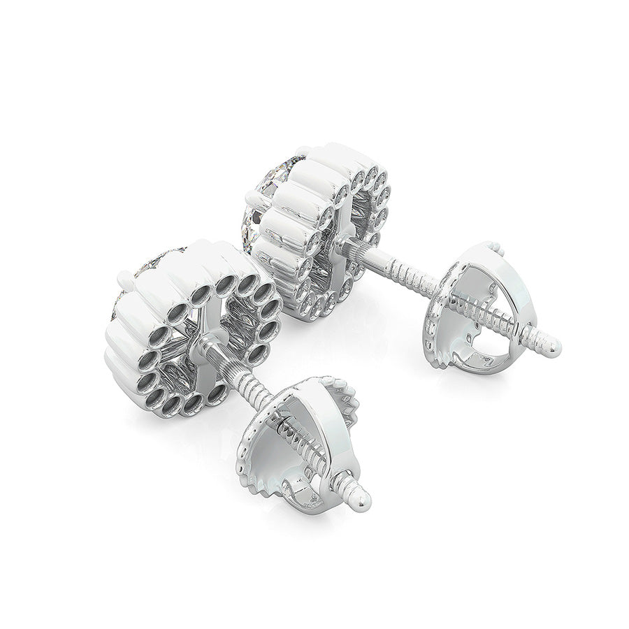 Halo Earrings With Bezel Set Side Stones