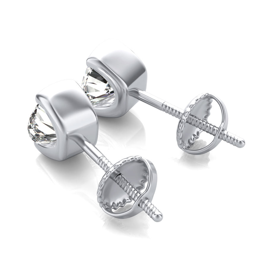 Half Bezel Stud Earrings