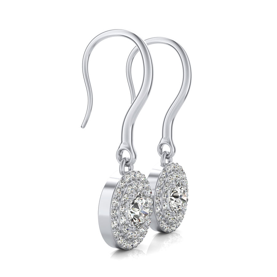 Double Row Halo Lever Back Earrings