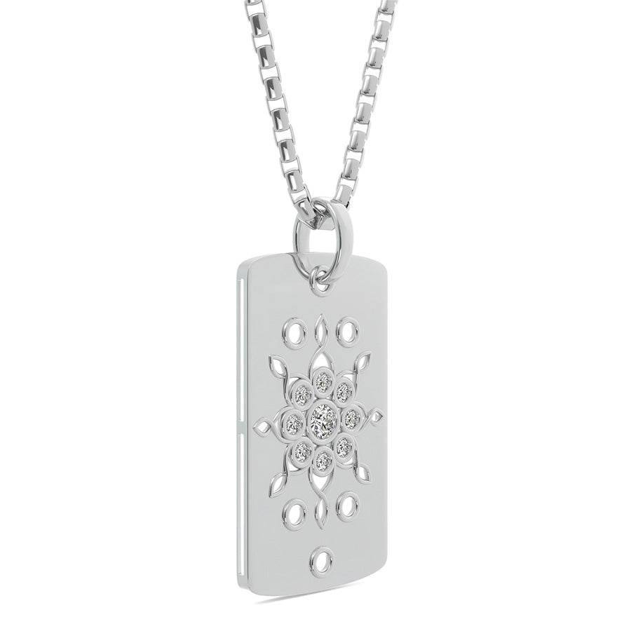 Rectangular  Dog Tag Pendant With A Cluster Of Stones