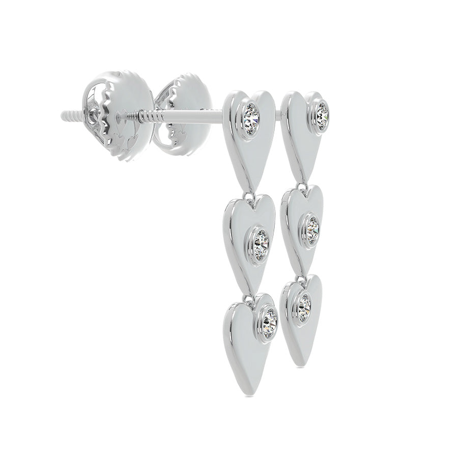 Tri Heart Drop Charm Earrings With Bezel Set Stones