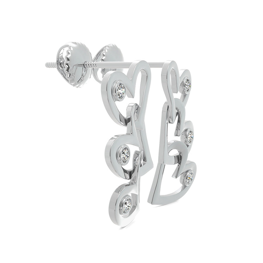 Three Heart Charm Earrings With Bezel Set Stones