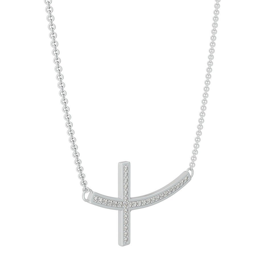 Sideways Cross Pendant With Pave Set Stones