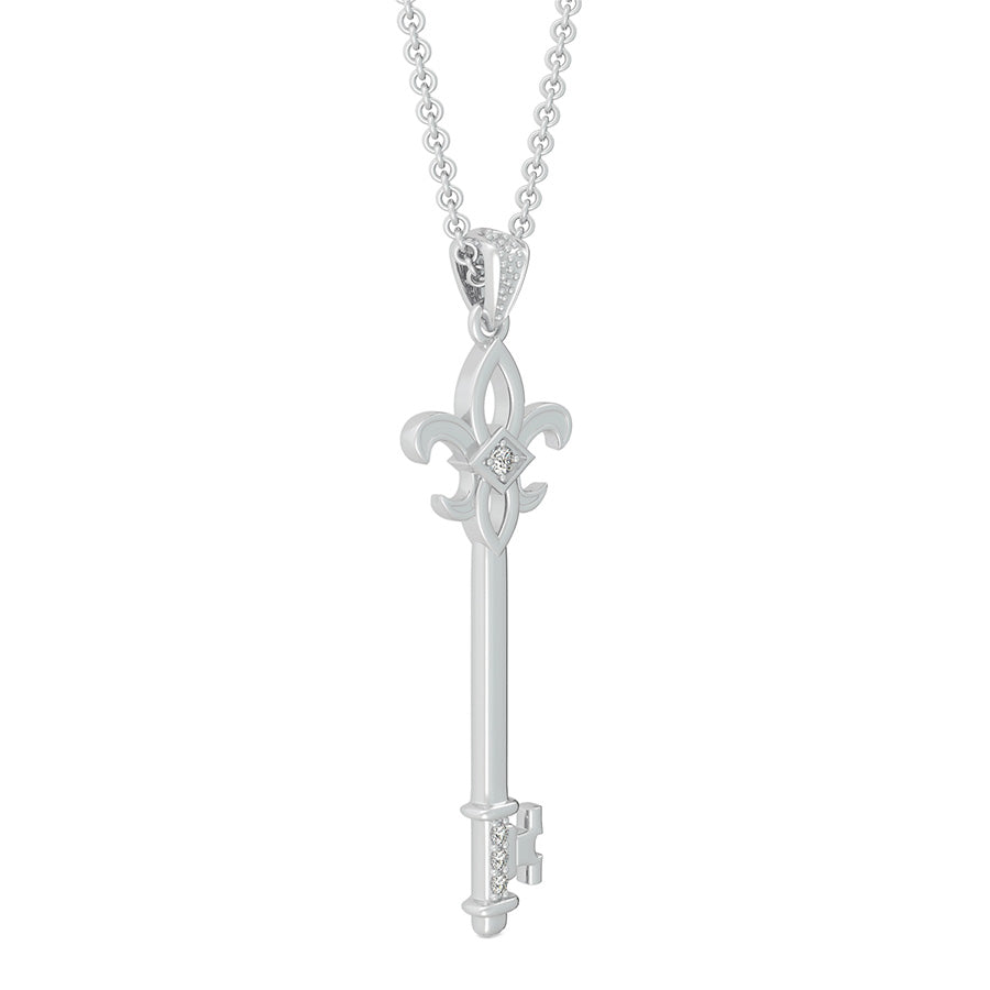 Fleur De Lis Key Pendant With Pave Set Stones
