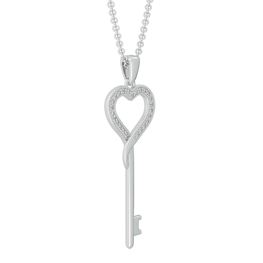 Heart Key Pendant With Pave Set Stones