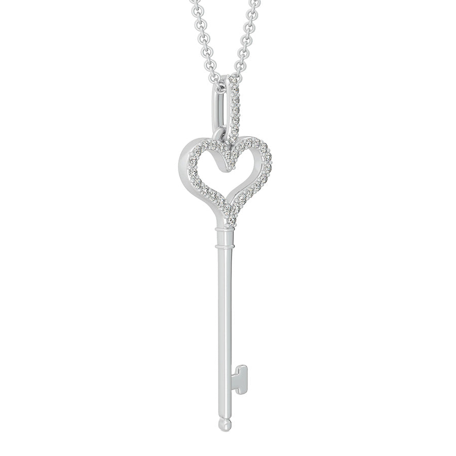 Heart Key Pendant With Pave Set Stones