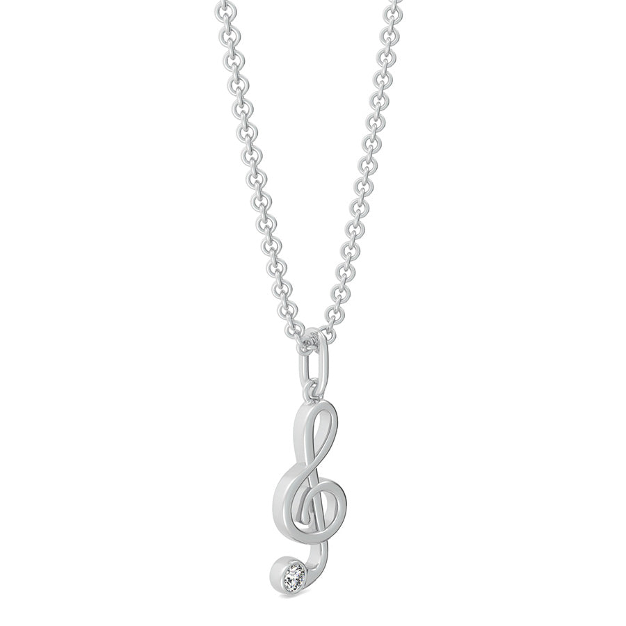 Music Note Charm Pendant With Bezel Set Stone