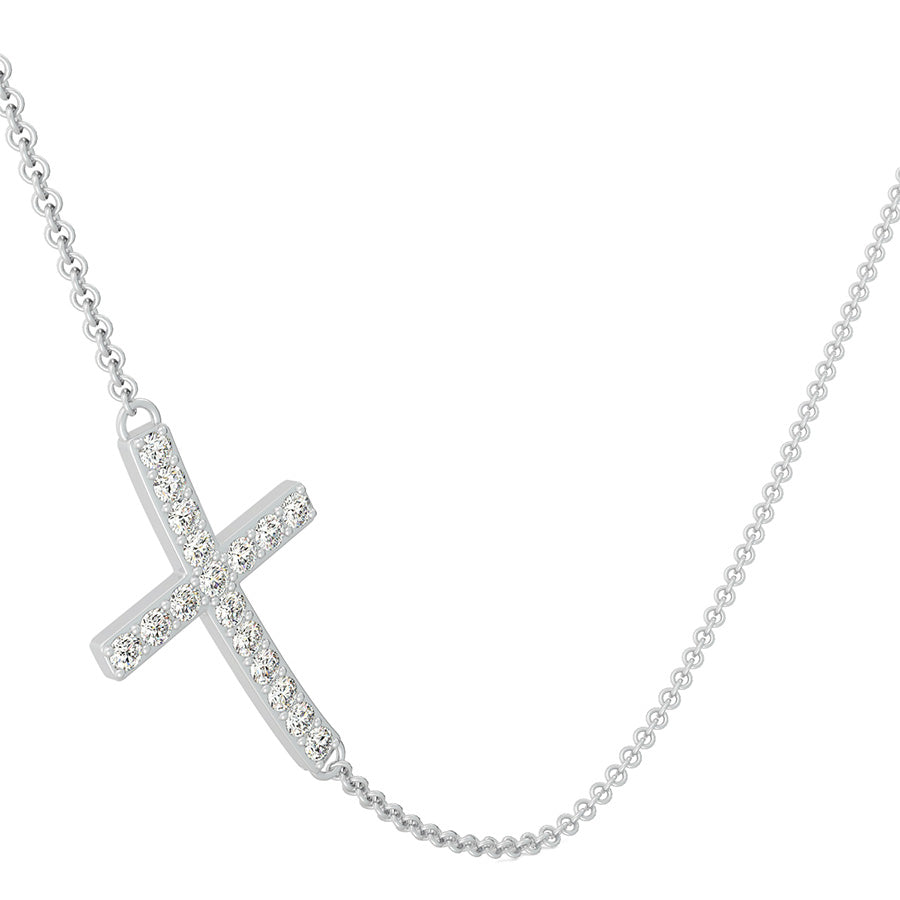 Cross Sideways Pendant With Pave Set Stones