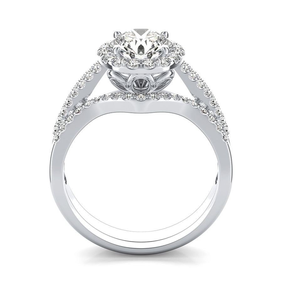 Double Band Cathedral Halo Engagement Ring With Matching Band