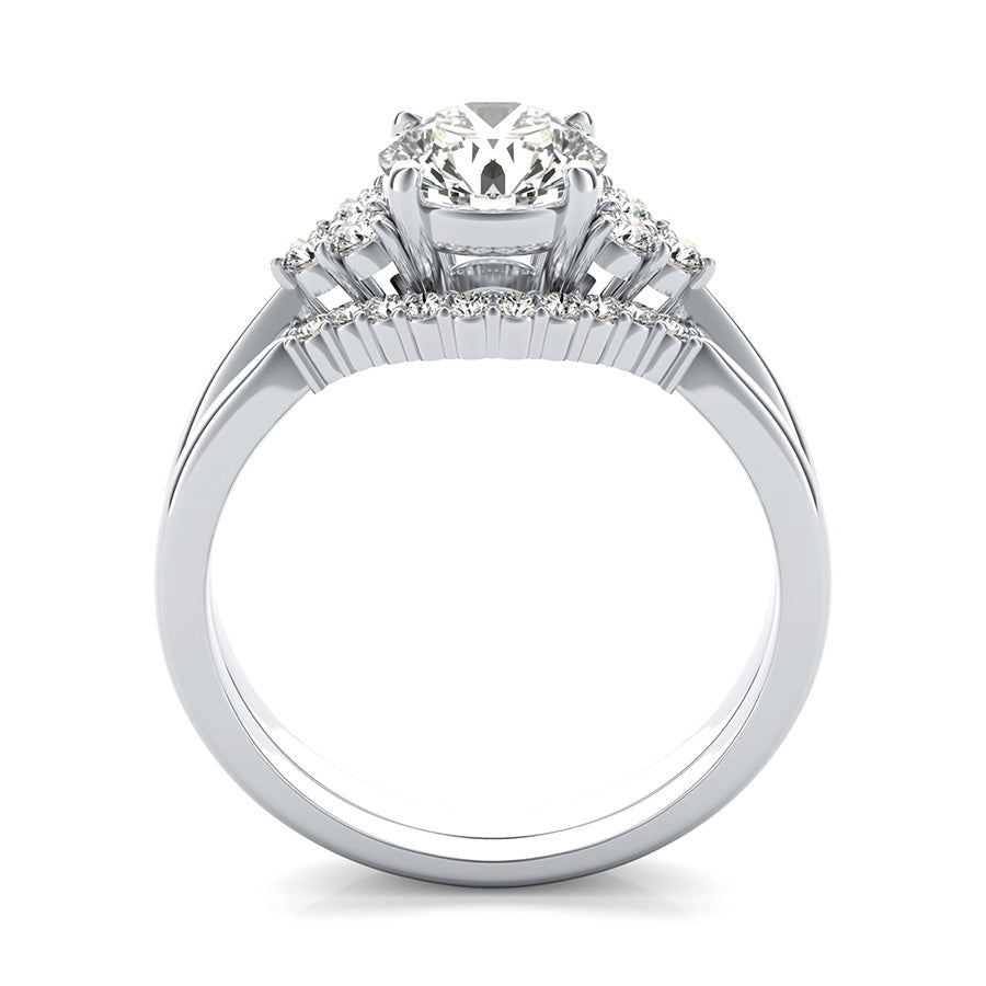 Cluster Triangle Shape  Three Stone Engagement Ring With A Matching Band