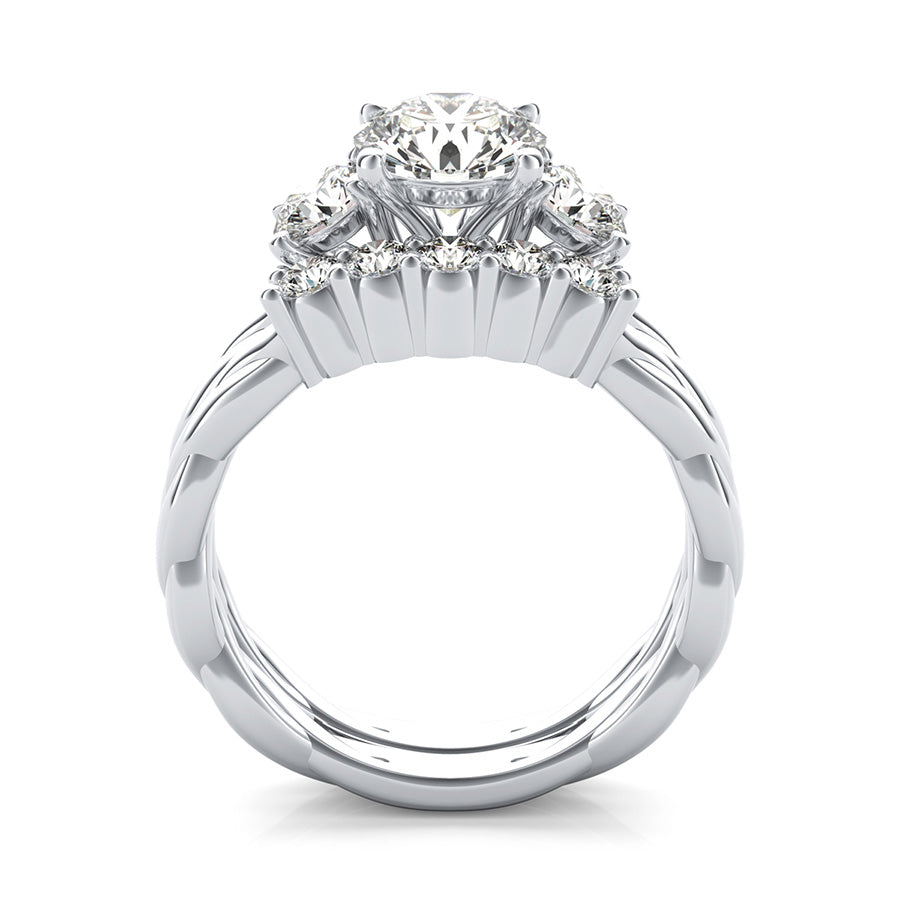 Yiara Three Stone Engagement Ring With Twisted Marcela Shank & Matching Band
