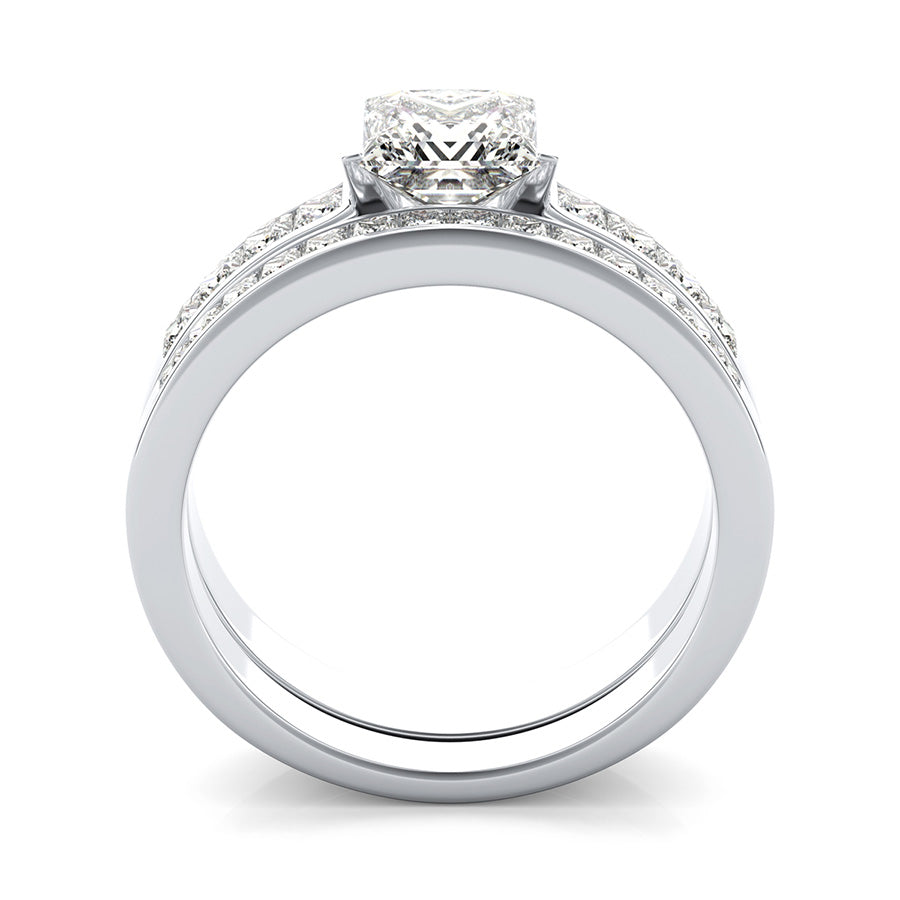 Tension Set Engagement Ring With Channel Set Side Stones & Matching Wedding Band
