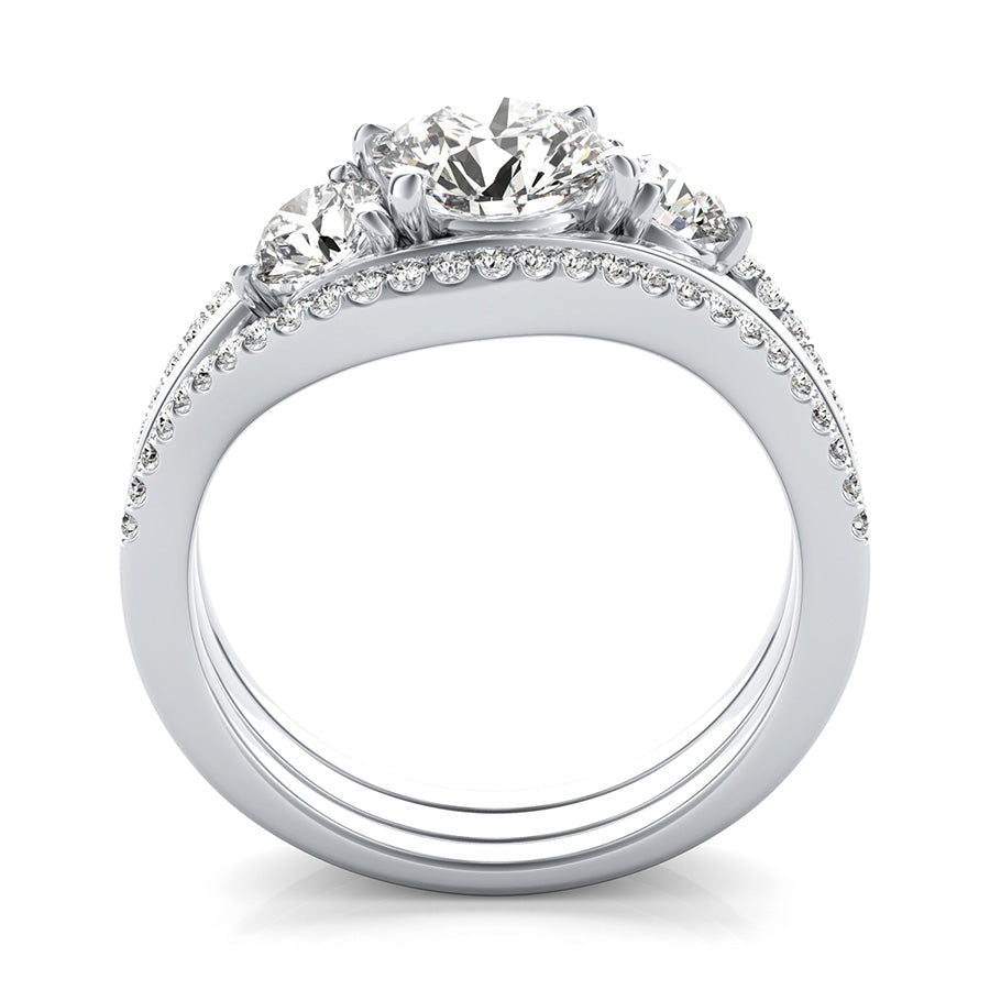 Eluna Prong Set Three Stone Engagement Ring With Matching Band