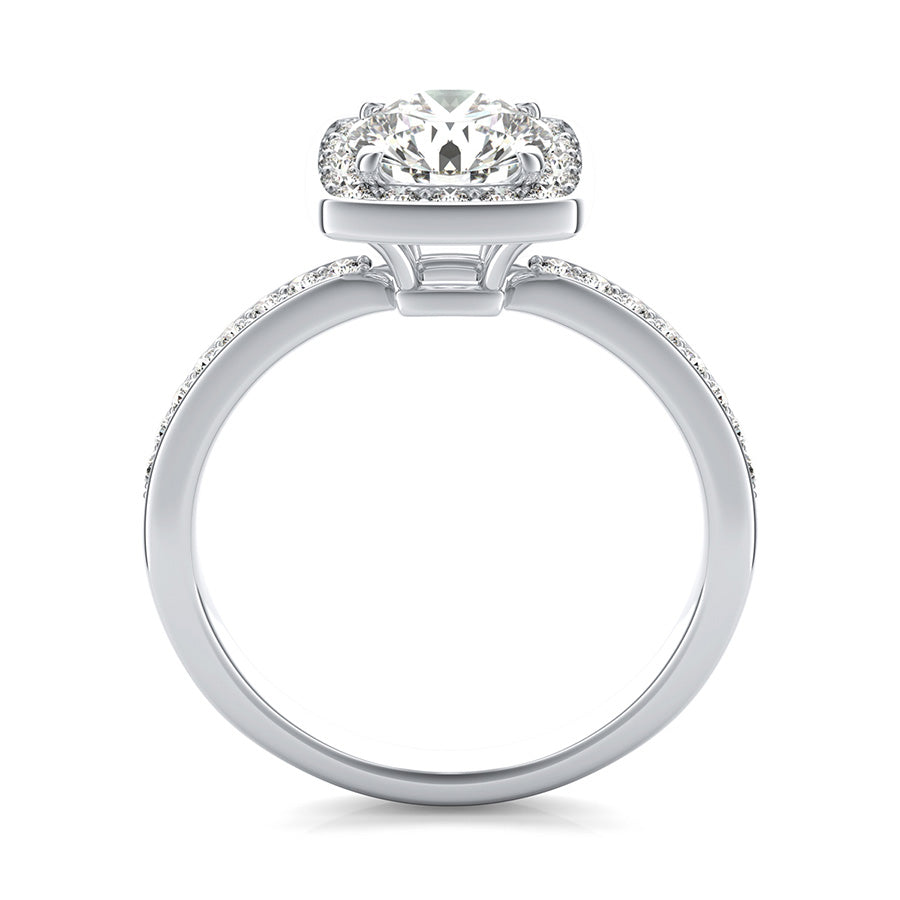 Classic Square Halo Pave Set Engagement Ring
