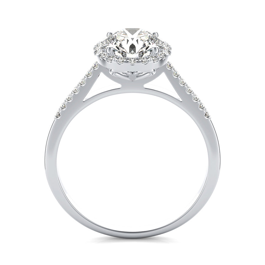 Cathedral Halo Engagement Ring With Pave Side Stones