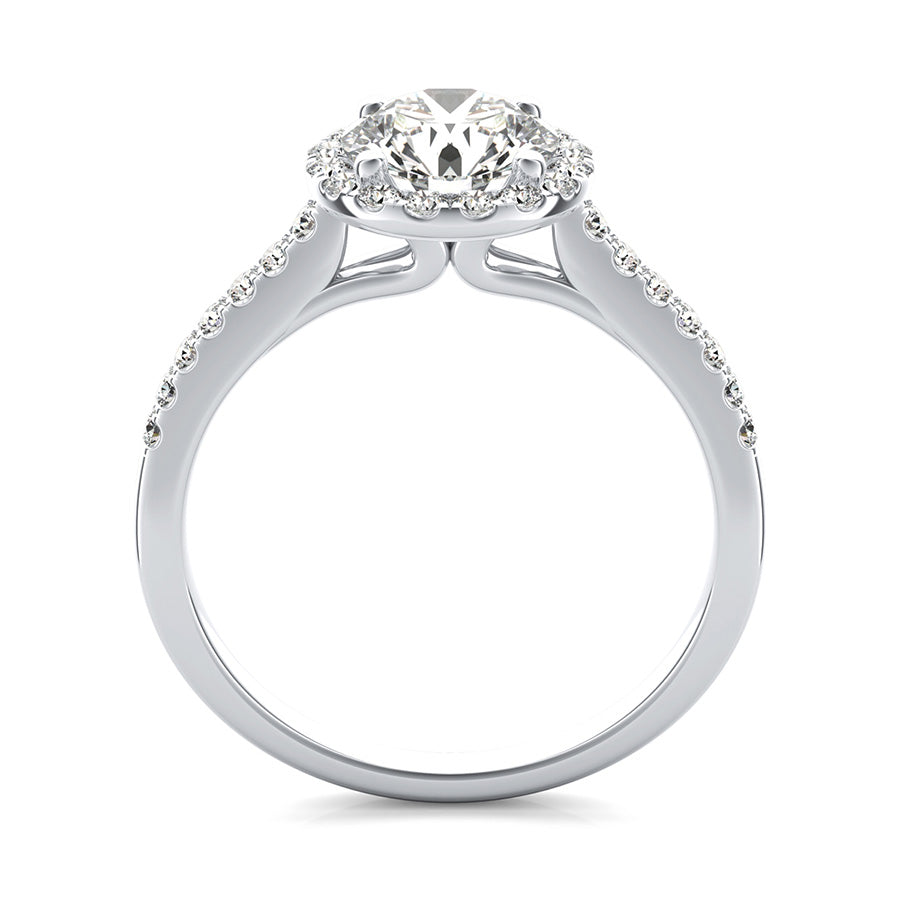 Cathedral Halo Engagement Ring With Side Stones