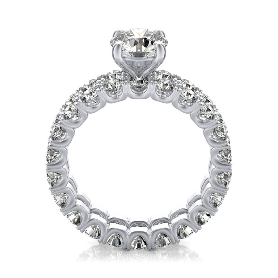 U Shape Prong Eternity Engagement Ring with Matching Band