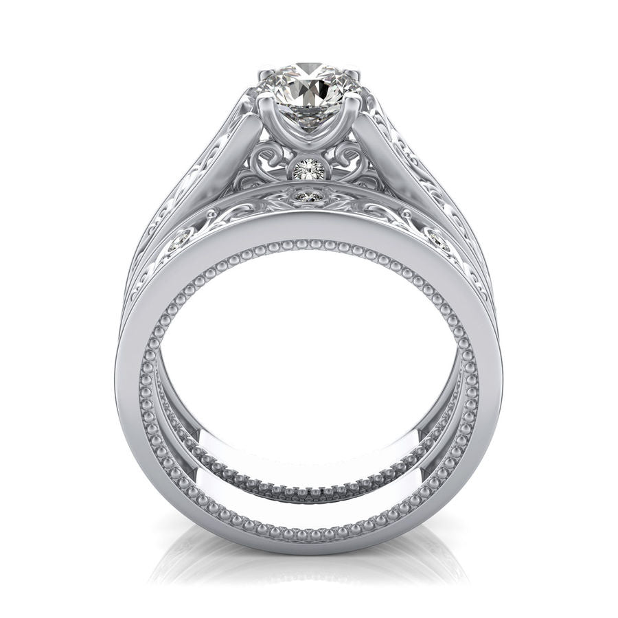 Filigree Cathedral Engagement Ring with Milgrain Set