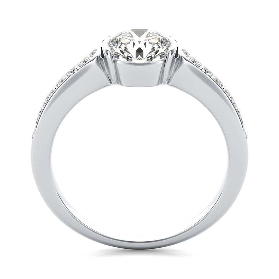 Half Bezel Engagement Ring With Pave Set Side Stones