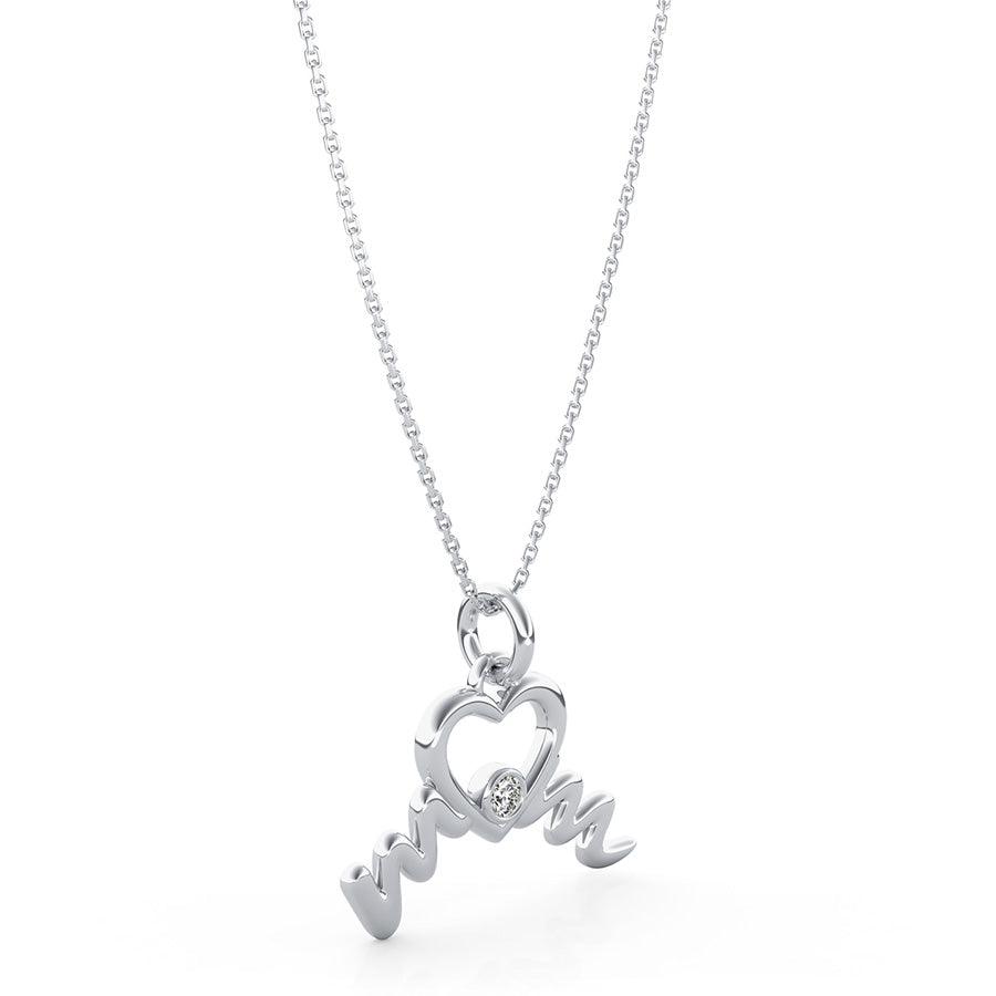 "Mom" Heart Pendant With Bezel Set Stone