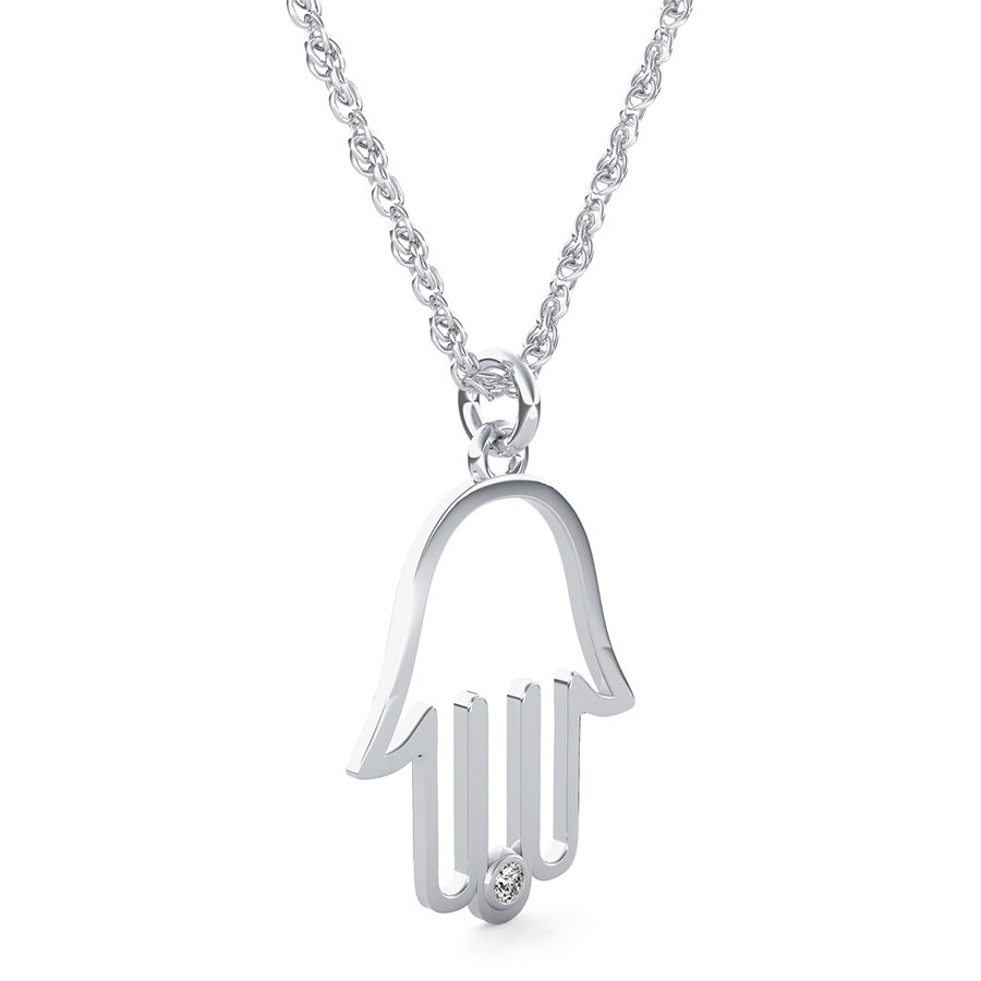 Hamsa Cut Through Pendant With Bezel Set Stone